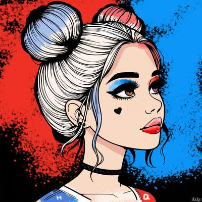 realistic girl with buns on the top of her head