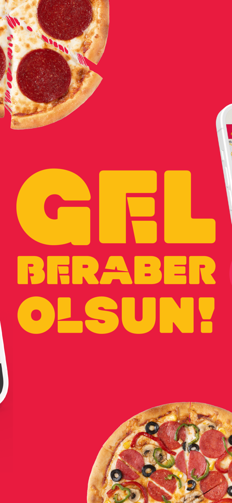 Terra Pizza - Terra Pizzaのプロモーションバナー。トルコ語のスローガン「Gel Beraber Olsun」と新鮮なピザの写真が付いています。
