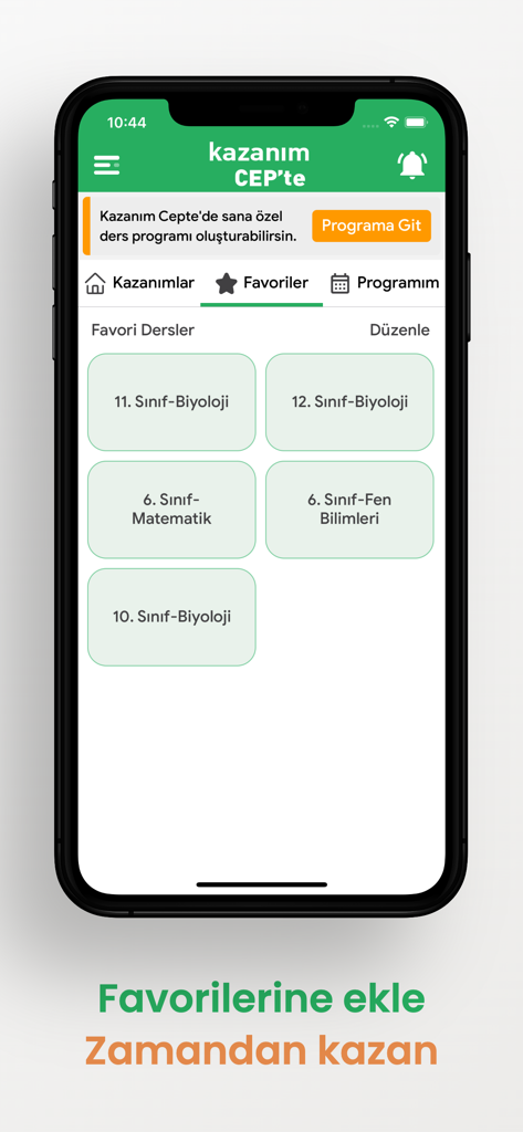 Kazanım Cepte: Yıllık Planlar - Mobile App-Oberfläche mit einer Liste von bevorzugten Lehrerunterrichtsplänen für verschiedene Schulklassen