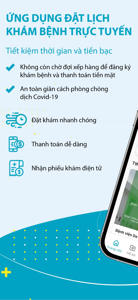 BV Da Liễu Tp.HCM- ĐKKB Online - Interface of the HCMC Hospital of Dermato-Venereology app showing online booking and payment features in Vietnamese