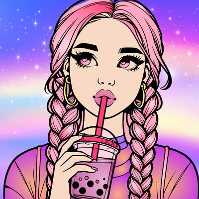 realistic girl with braided hair drinking boba