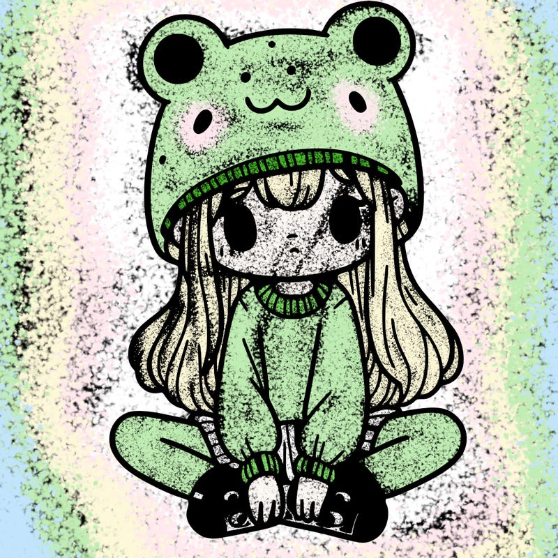 a girl wearing a frog hat and some frog socks