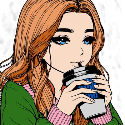 realistic girl drinking coffee