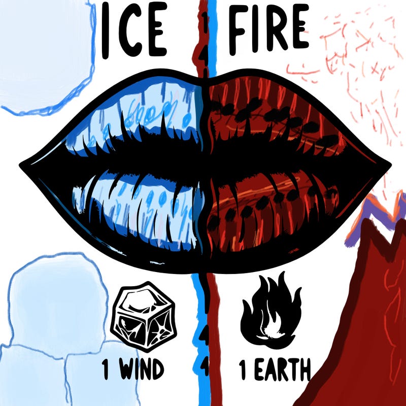 realistic lip split in fourth . 1 fourth ice 1 fire 1wind 1 earth