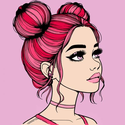 realistic girl with buns on the top of her head