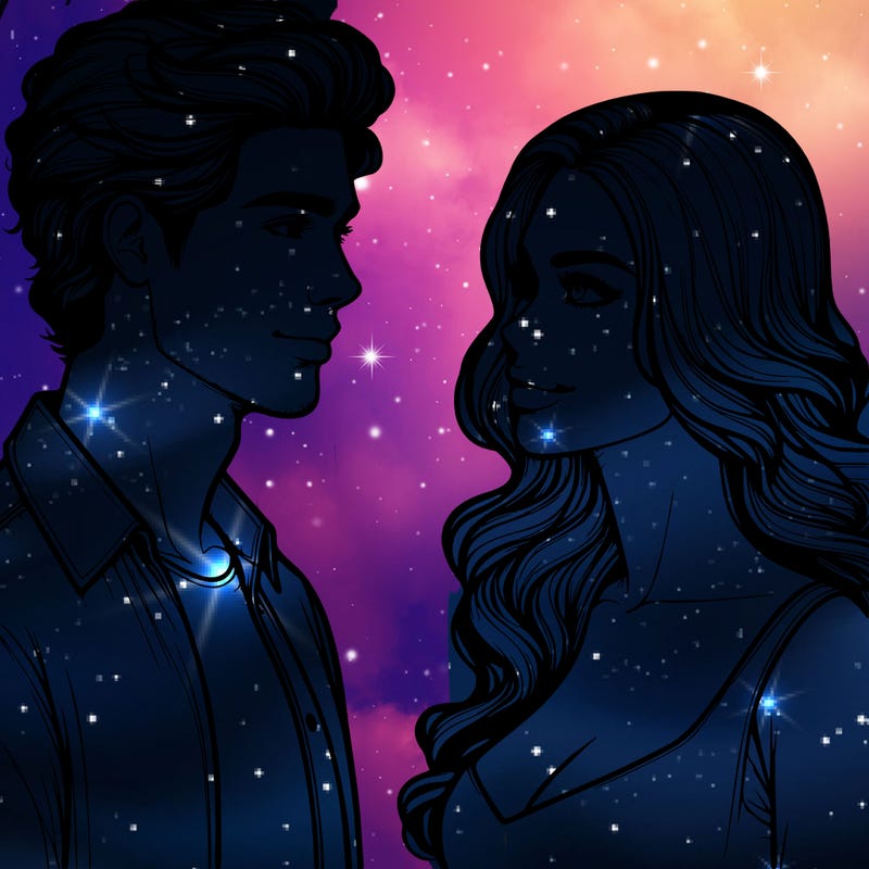 realistic women and man looking at each other