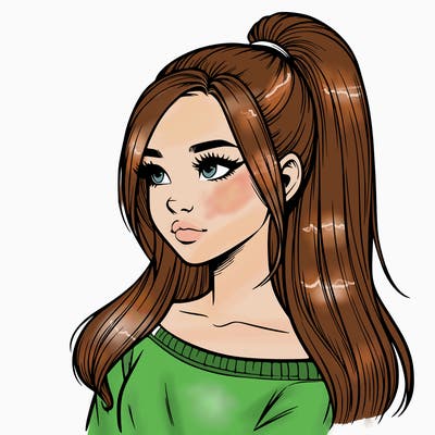 realistic girl with a high ponytail