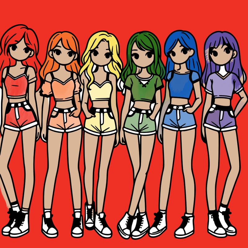 a group of girls wearing crop tops and shorts