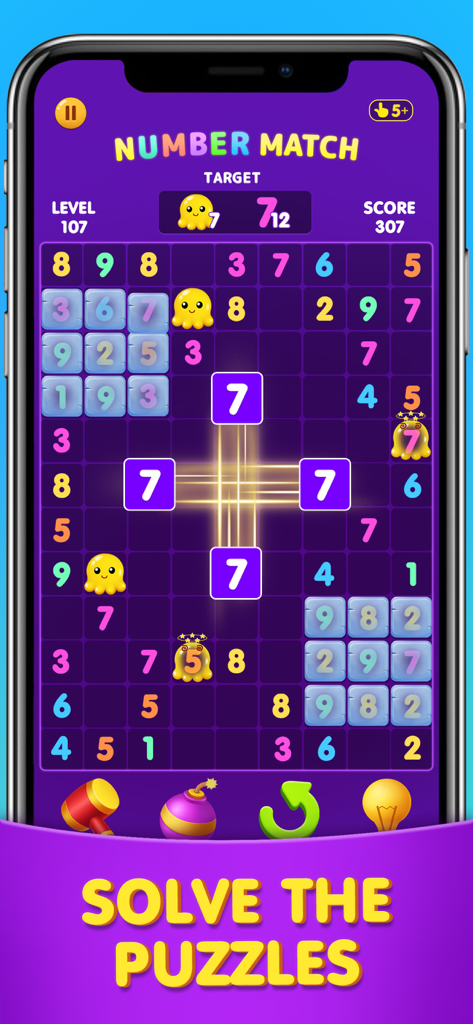 Number Match: Ten Crush Puzzle - Number Match logic puzzle game screen with colorful number grid and level targets