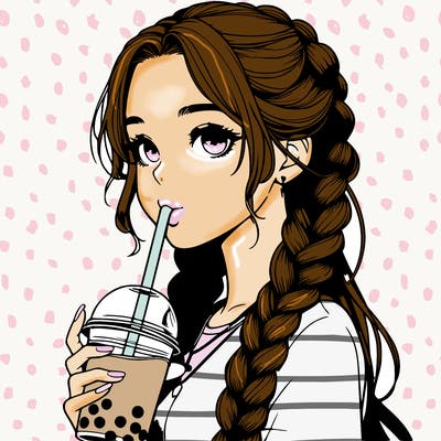 realistic girl with braided hair drinking boba