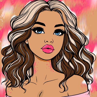 realistic girl with wavy hair and lips