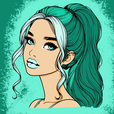 realistic girl with a ponytail on her hair and lips