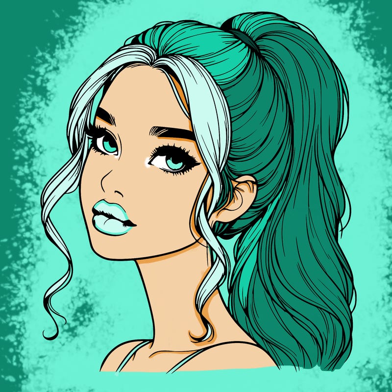 realistic girl with a ponytail on her hair and lips