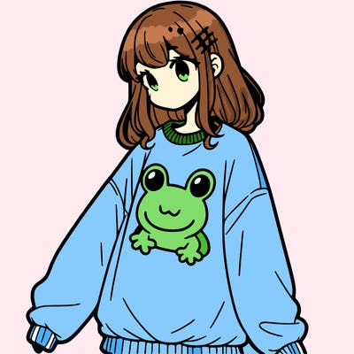 girl wearing frogging sweatshirt