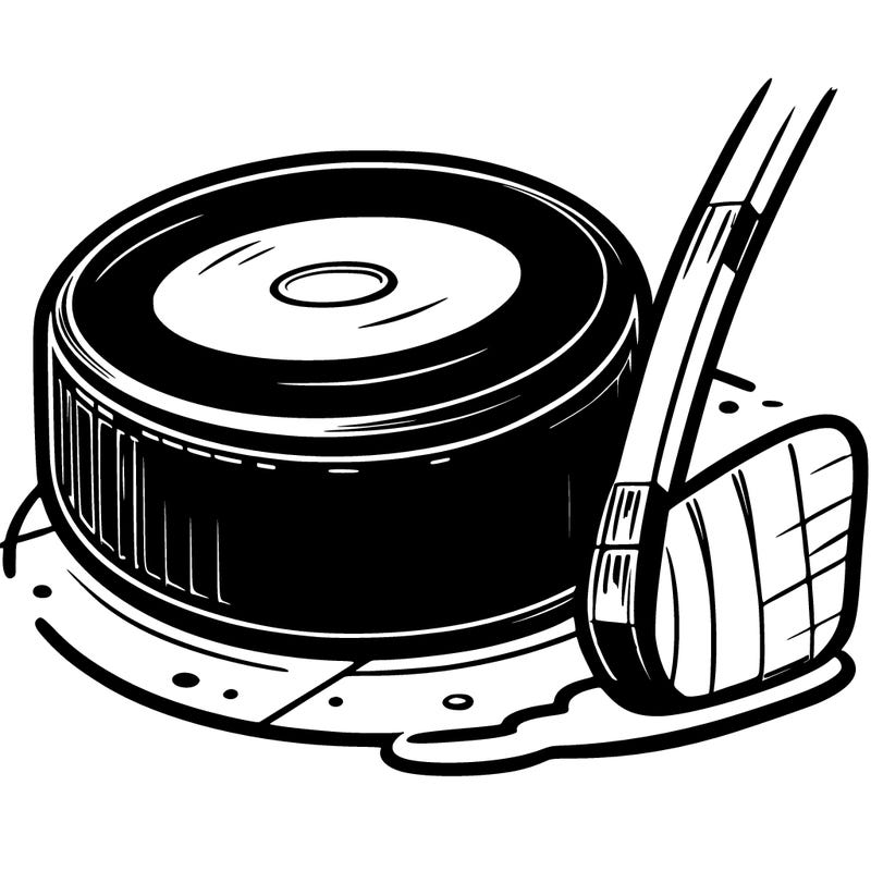 a realistic hockey puck and stick on ice