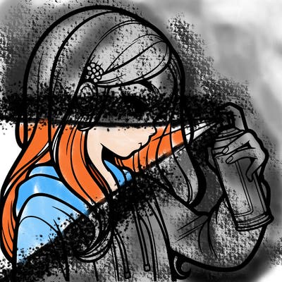 a realistic girl spray painting