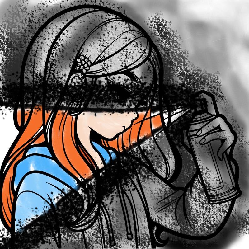 a realistic girl spray painting