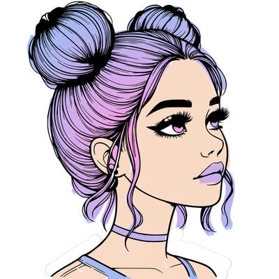 realistic girl with buns on the top of her head