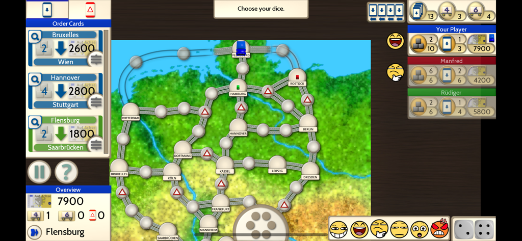 Digital board game interface of Auf Achse showing trucking logistics and map routes