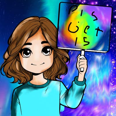 realistic girl holding up a sign