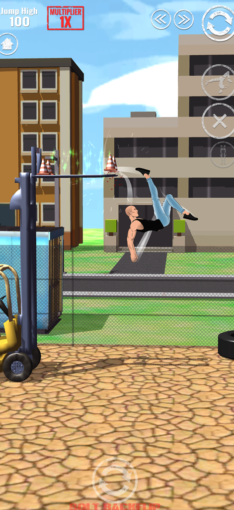 SWAGFLIP Parkour Origins - Um personagem de parkour realizando um salto mortal épico em uma arena urbana.