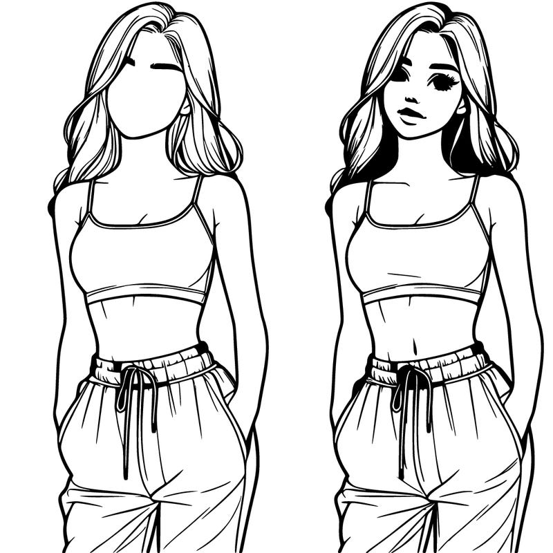 realistic girl with crop top and sweatpants