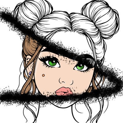 realistic girl with two buns on her hair and lips