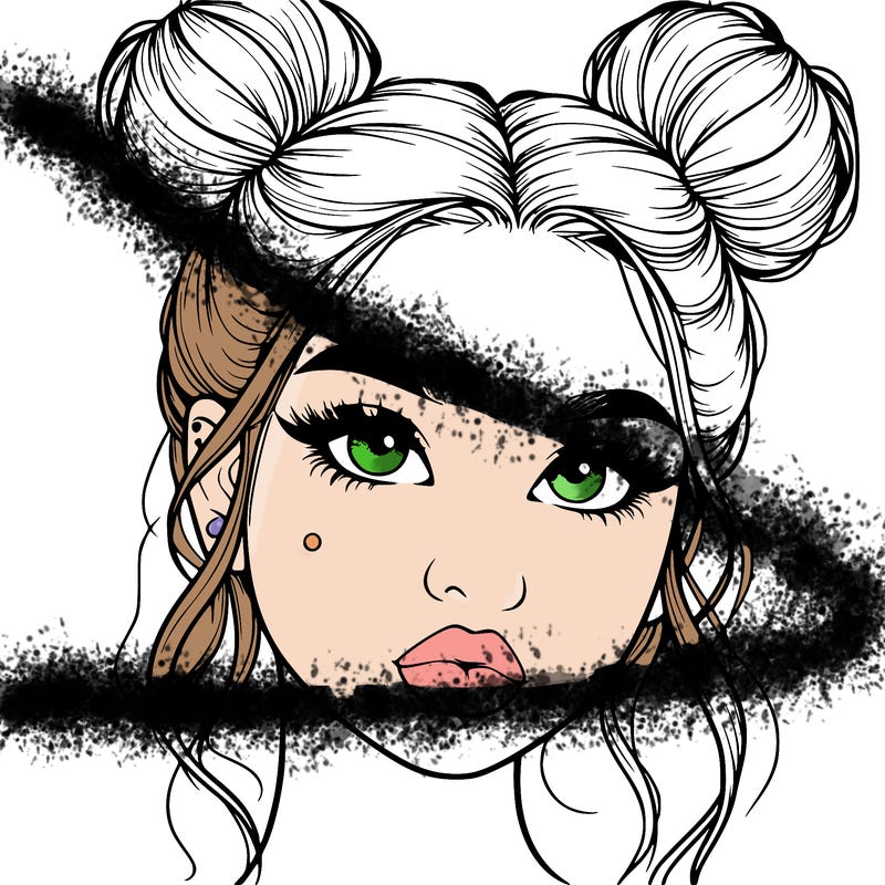 realistic girl with two buns on her hair and lips