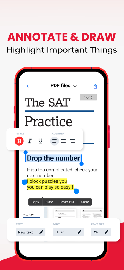 Swift PDF Editor: Scan & Sign - Interface of Swift PDF Editor app showing annotation drawing and highlighting tools on a document