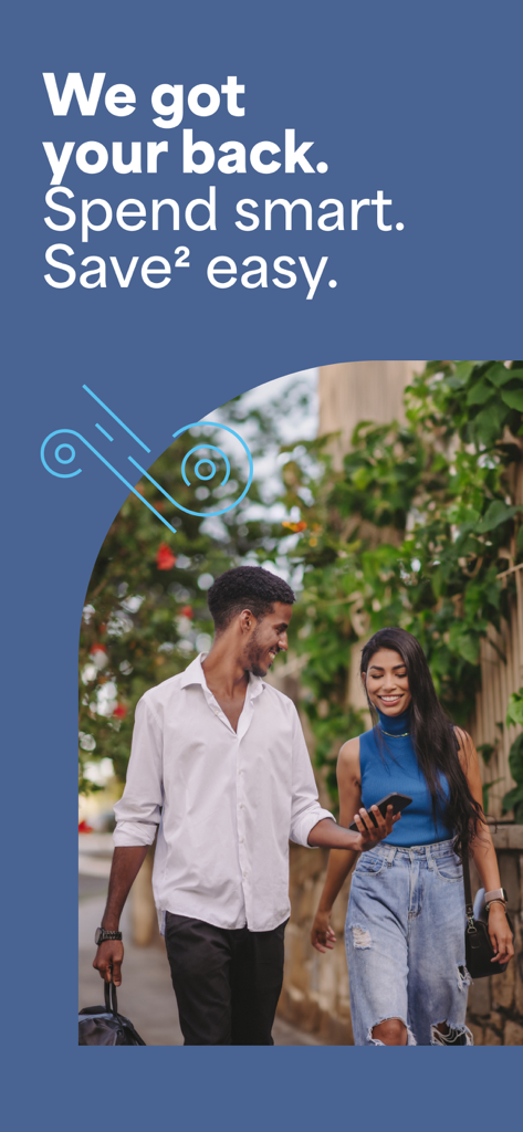 Netspend Wallet - A smiling couple walking outdoors while looking at the Netspend Wallet app on a smartphone