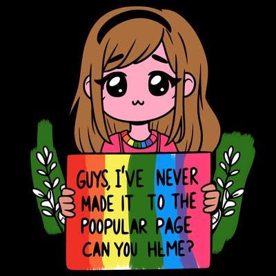 a girl holding up a sign that says, guys, i’ve never made it to the popular page, can you help me?