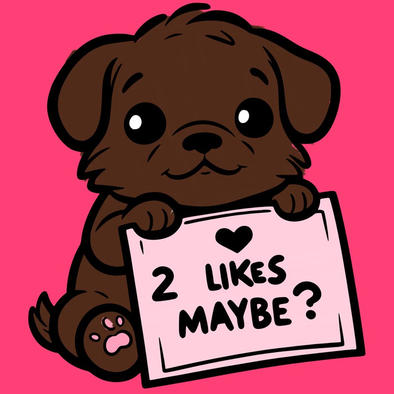 a puppy holding a sign that says 2 likes maybe?