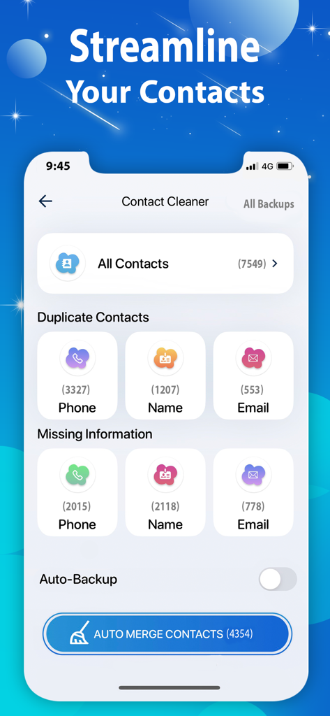 Boost Cleaner -Clean Up Smart° - Boost Cleaner mobile app interface for streamlining and merging duplicate contacts
