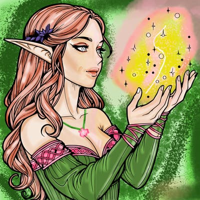 realistic elf girl doing magic