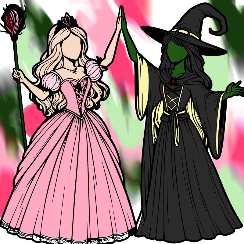 detailed realistic split of a princess and a witch