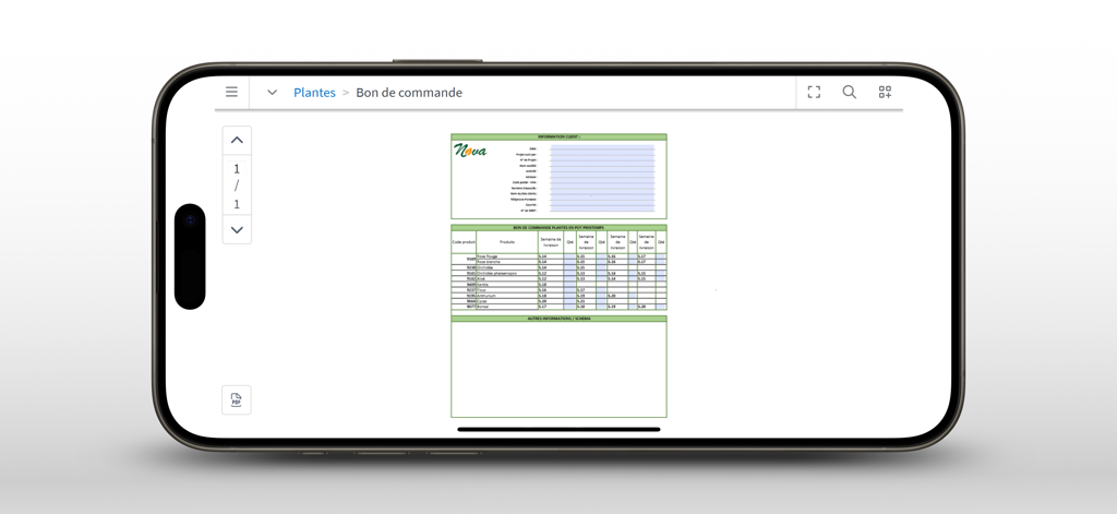 Okalys - Okalys app interface showing a digital sales order form for plants on a smartphone