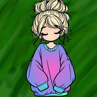 girl with baggy sweatshirt and messy bun