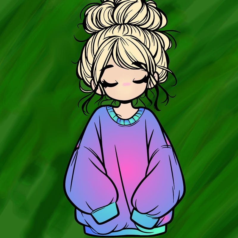 girl with baggy sweatshirt and messy bun