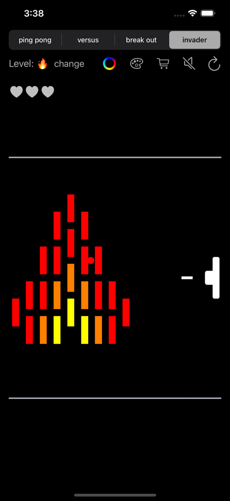 Classic Invader game mode interface with retro pixel graphics and a paddle