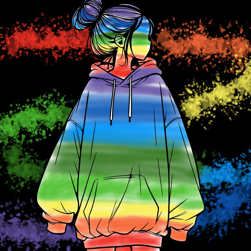realistic girl with a oversized sweatshirt on and a bun