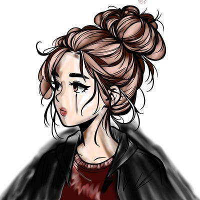 realistic teenage girl with a messy bun