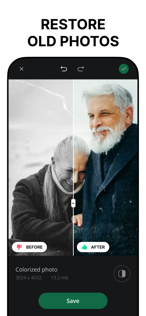 Background Eraser, AI - AppCut - Before and after comparison showing an old black and white photo being colorized and restored using AppCut AI