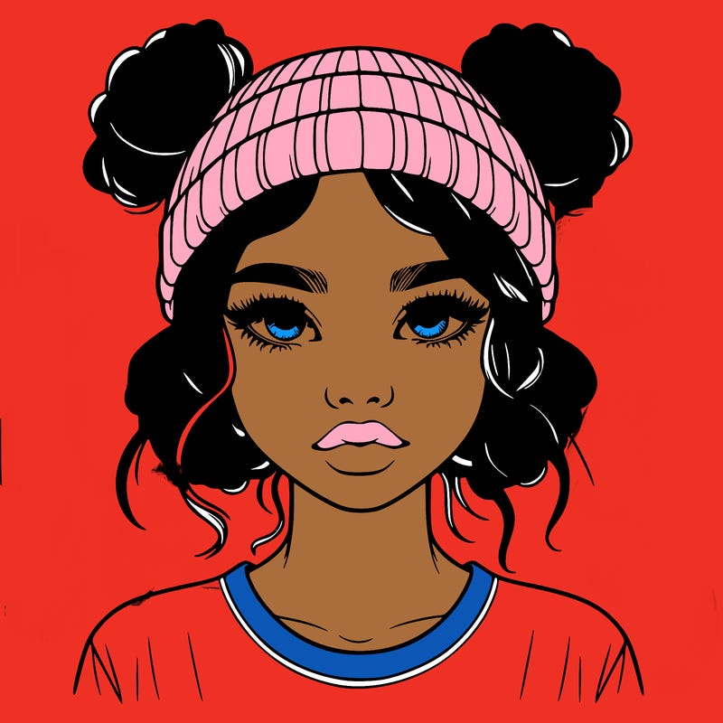 realistic girl with buns in her hair with a beanie on