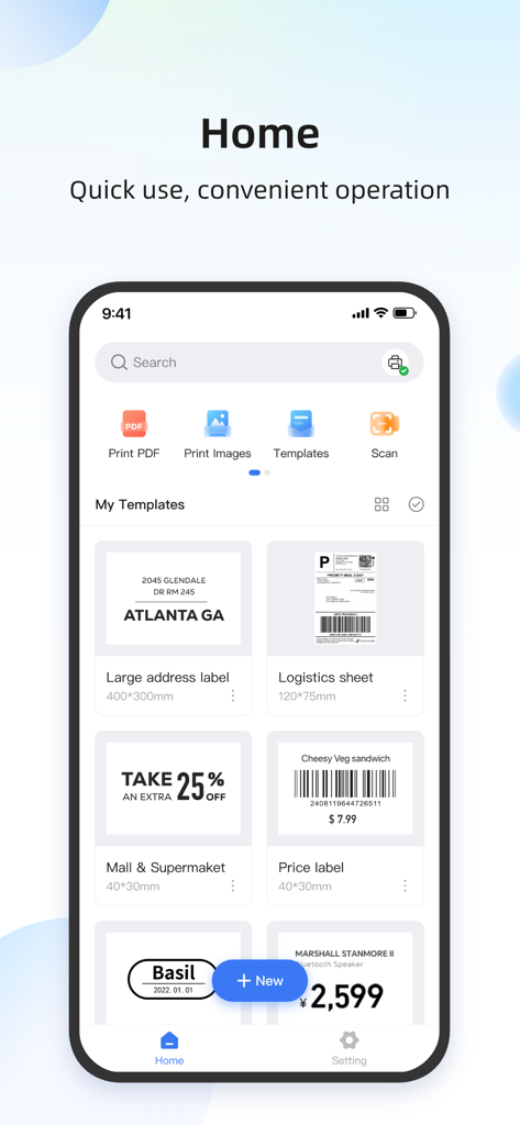 Labelife - Labelife app home screen showing shipping and retail label templates