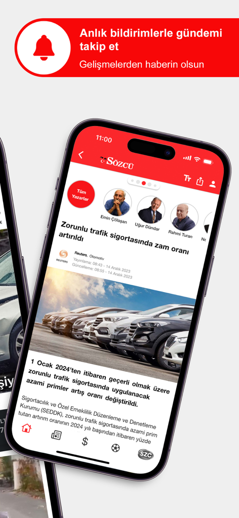 Sözcü Gazetesi - Haberler - Sozcu Gazetesi mobile app interface showing Turkish news headlines and push notification features.