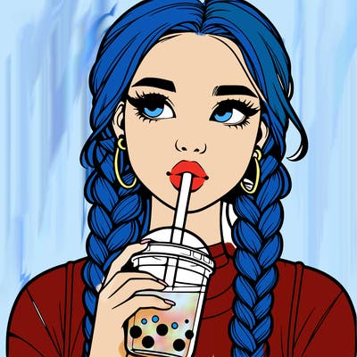 realistic girl with braided hair drinking boba