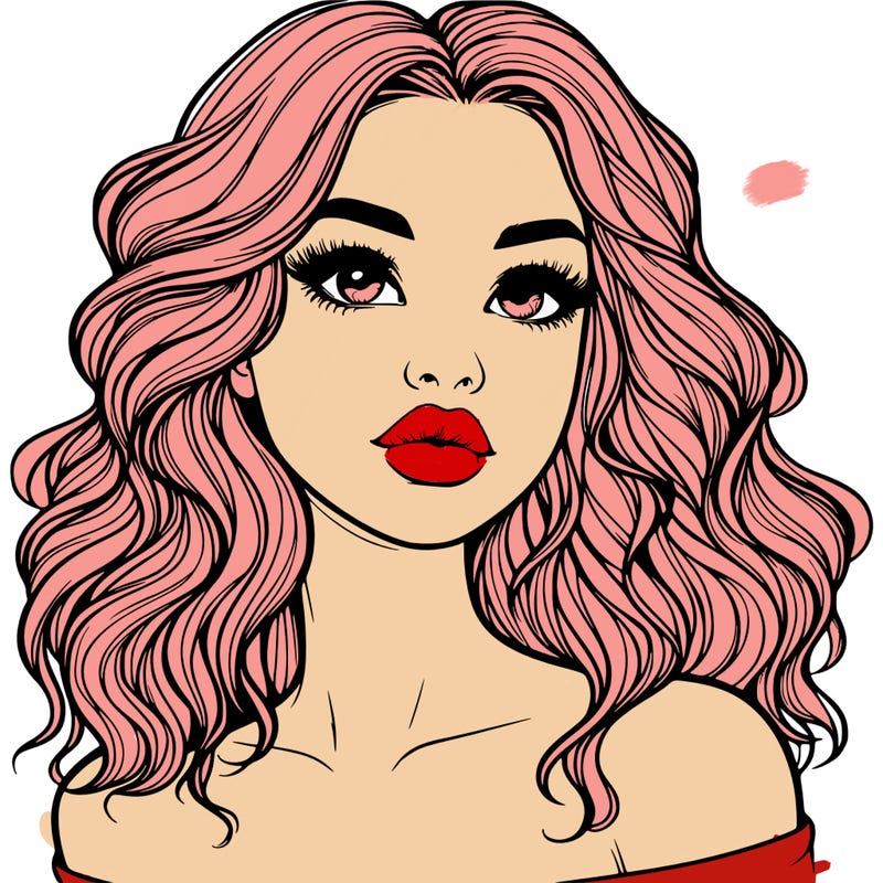 realistic girl with wavy hair and lips