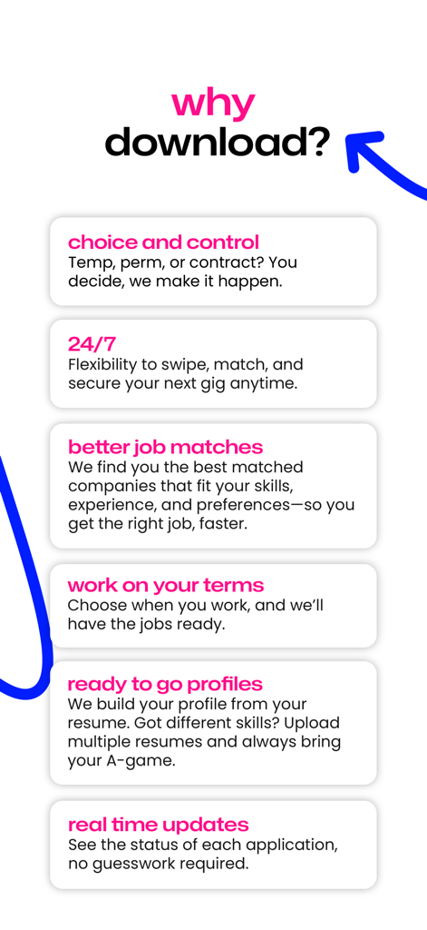 swipejobs - Key features of the swipejobs app including flexible scheduling and job matching