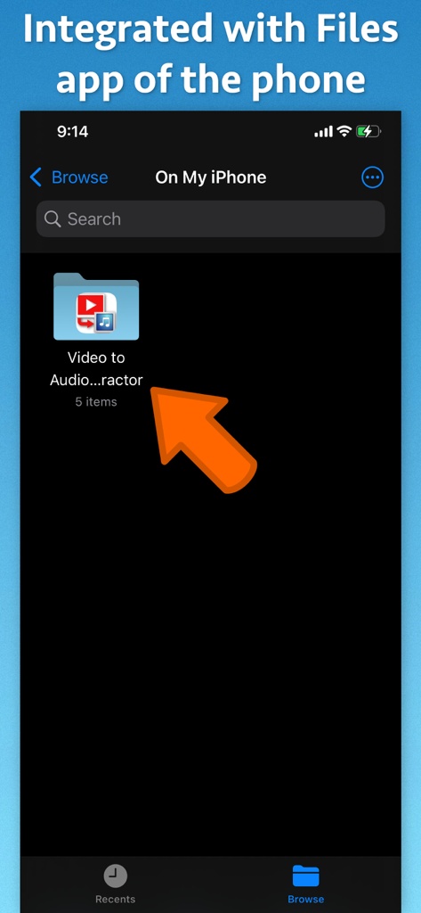 Video to Audio Extractor - Integración de Extractor de Vídeo a Audio con la aplicación Archivos de iPhone