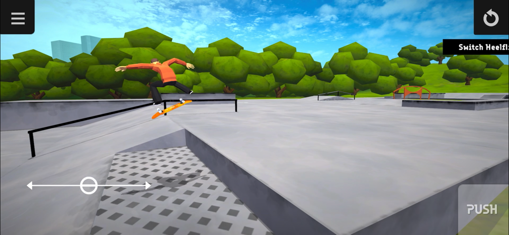 Skater Mobile - A 3D character performing a skateboard trick in a stylized outdoor skatepark